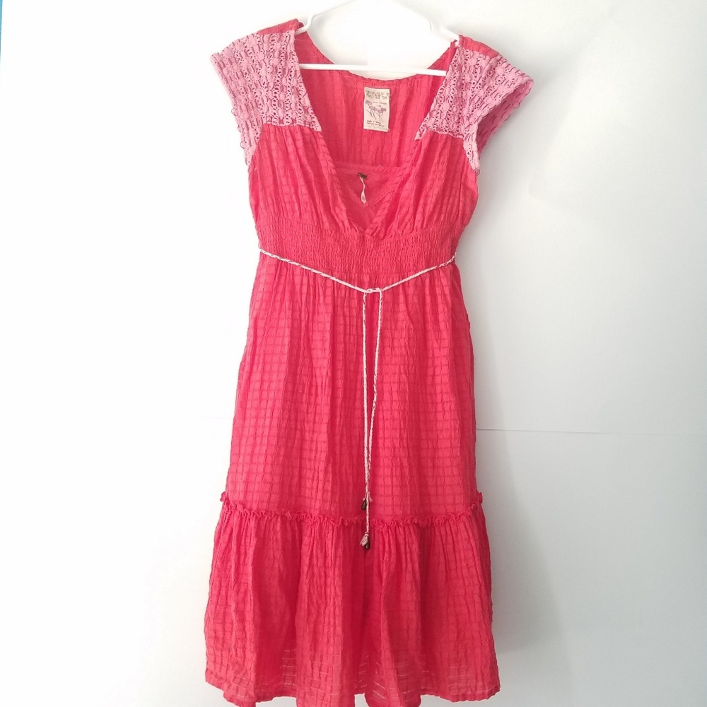 Free People V-neck Midi Corol Dress w Crochet